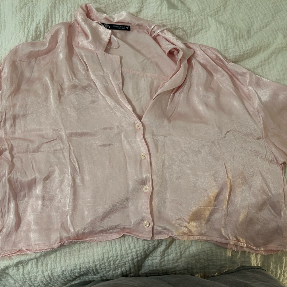 Zara Light Pink Satin Blouse